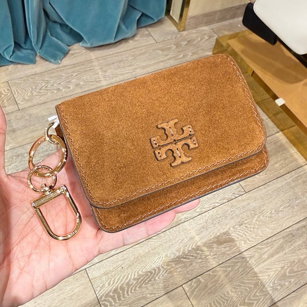 New‼️Tory Burch Thea Suede Flap Card Case 188921 Park Bench $170